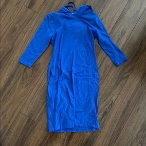 Blue hooded dress with pocket